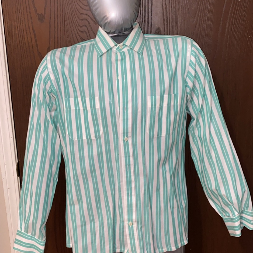 Green and White Striped Men's Shirt